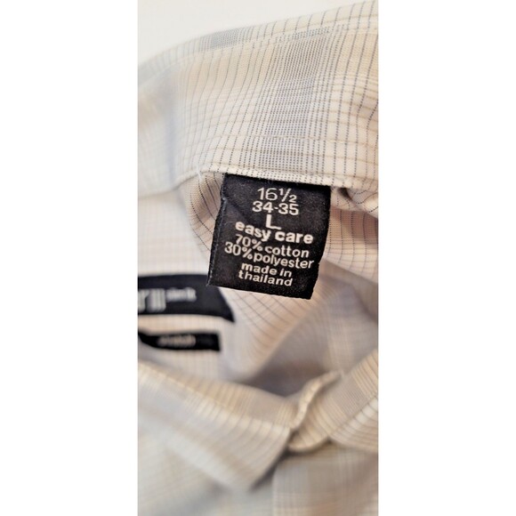 Bar III Mens Button Down Slim Fit Stretch Plaid Dress Shirt Blue Tan Large - Picture 5 of 5